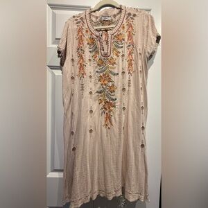 Embroidered Beige Tunic Dress